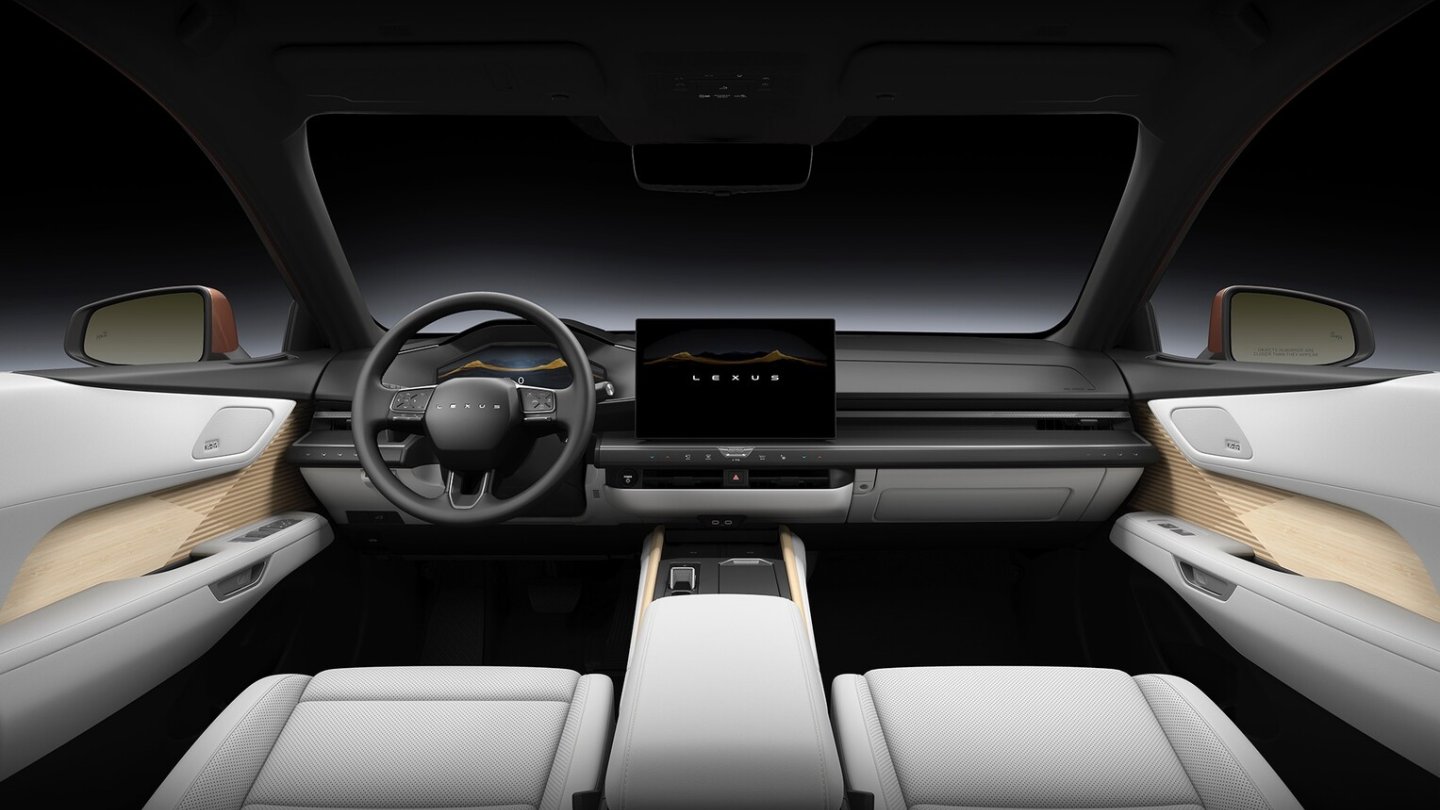 Reduziertes Cockpit ohne Lexus-Logo auf dem Lenkrad. Reduziertes Cockpit ohne Lexus-Logo auf dem Lenkrad.