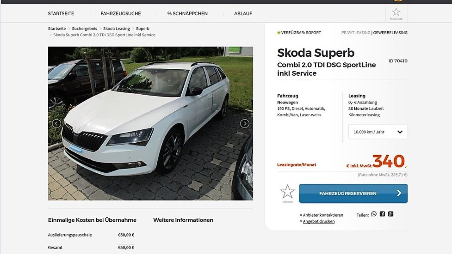 Ein Skoda Superb Sportline findet sich für 340 Euro Rate bei LeasingTime.de Ein Skoda Superb Sportline findet sich für 340 Euro Rate bei LeasingTime.de