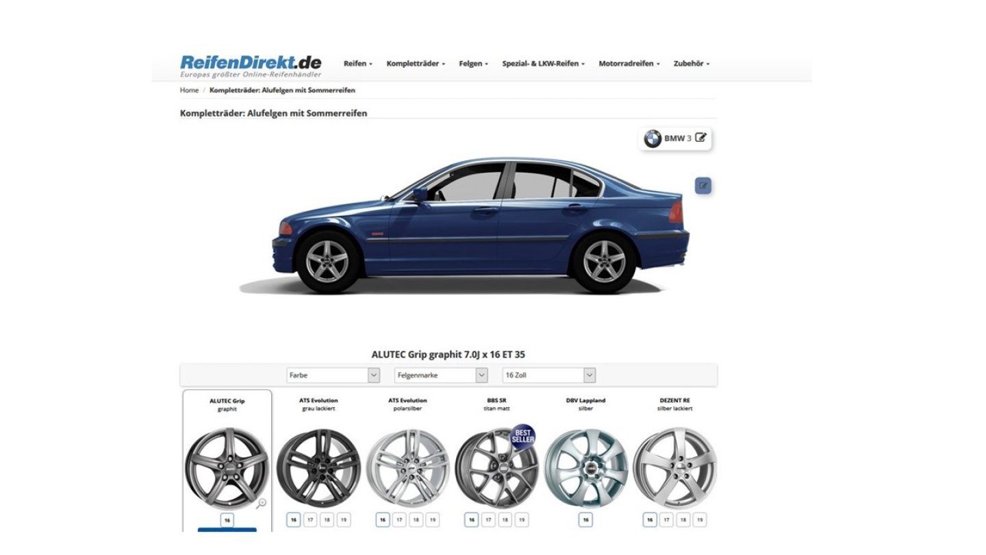 Für fast jedes Auto zeigt der Onlinekonfigurator Felgen und Reifen. Für fast jedes Auto zeigt der Onlinekonfigurator Felgen und Reifen.