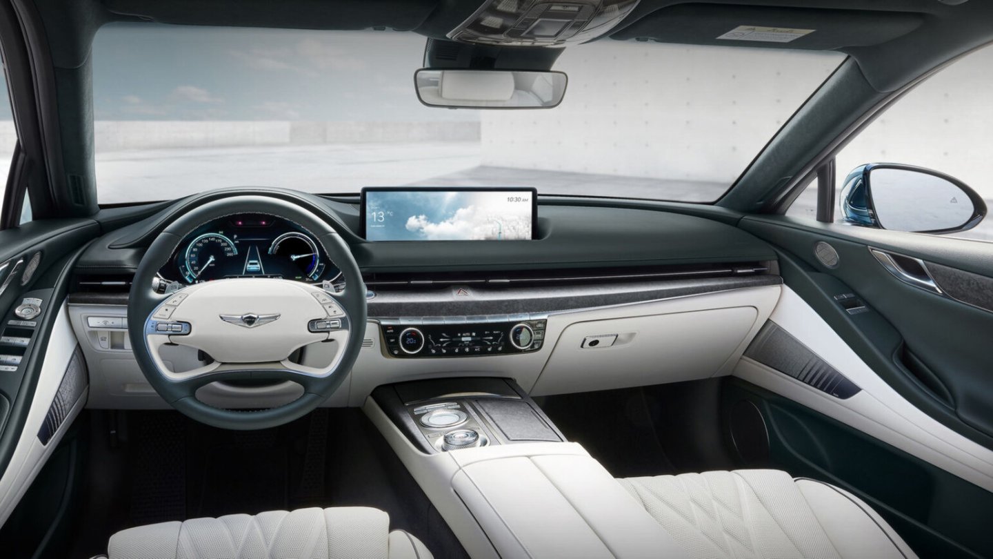 Das Cockpit des Genesis Electrified G80. Das Cockpit des Genesis Electrified G80.