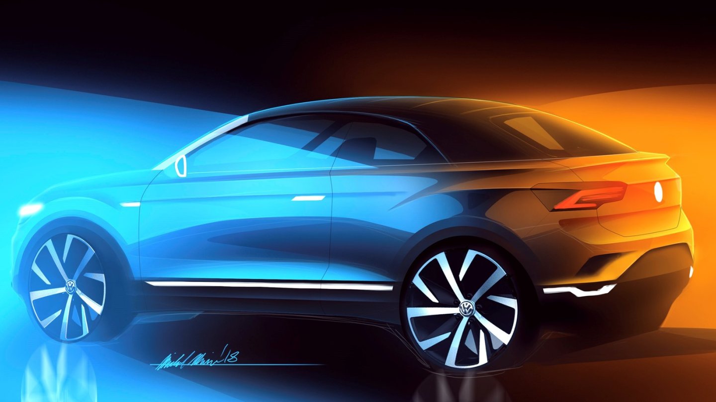 Die offizielle Skizze von Volkswagen für das T-Roc Cabrio. Die offizielle Skizze von Volkswagen für das T-Roc Cabrio.